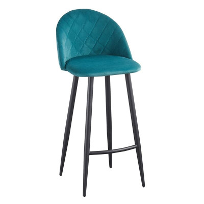 BELLA Σκαμπό BAR με Πλάτη, Μέταλλο Βαφή Μαύρο, Ύφασμα Velure Απόχρωση Petrol ( 1TMX)